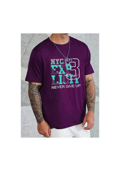 Medinenur Unisex Nyc Baskılı Bisiklet Yaka Tshirt Mor