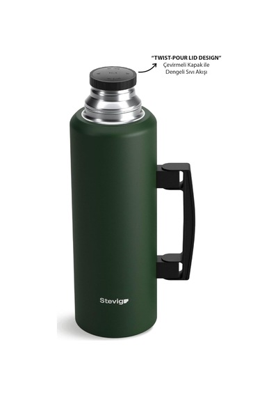 Lexroo 4 Camp Klasik Vakumlu Kulplu Çelik Termos 1.5 Lt. Green St-206 Çok Renkli