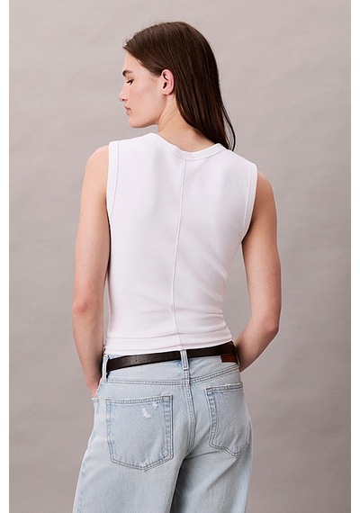 Calvin Klein Kadın Regular Kalıp Nervürlü T-shirt - Beyaz Brilliant White