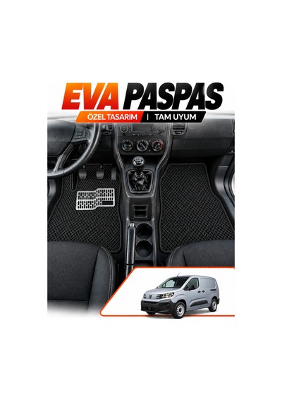 Peugeot Rifter Panelvan 2018-2025 Uyumlu Eva Paspas Metal Topukluklu Ön 2 Parça Siyah