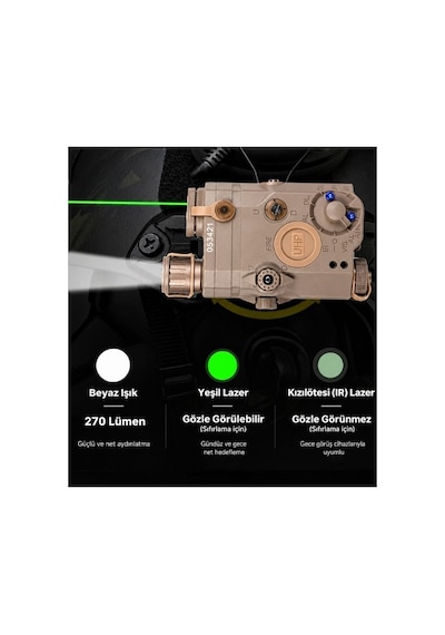 Ctoptıc Airsoft Peq-15 Ir Lazer Yeşil Lazer Ve Led Fener Ünitesi Çok Renkli