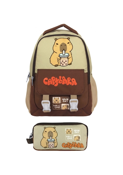 Capybara Erkek Çocuk İlkokul Sırt Çantası Ve İki Gözlü Kalemlik Seti - Kahverengi/bej - Setcpb5200c Çok Renkli