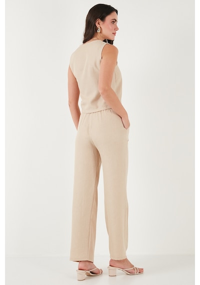 Lela Regular Fit Bol Paça Yelekli Bayan Takım 67045162S4 Taş