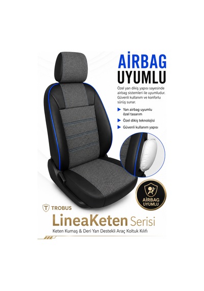 Renault Broadway 1990-2000 Uyumlu Lineaketen Serisi Ortopedik Füme Mavi Koltuk Kılıfı