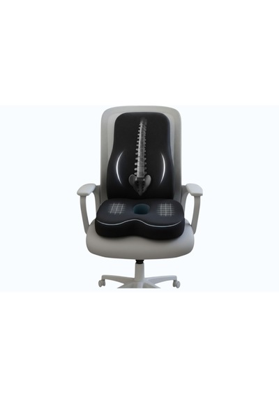 Yeni Nesil Visco Ortopedik Ergonomik Kaymaz Taban Terlemez 2 Li Takım - Ofis, Araç, Ev Çalışma Sandalyesi Minder Ve Yastık Set Rahat Duruş Ortopedik Visco