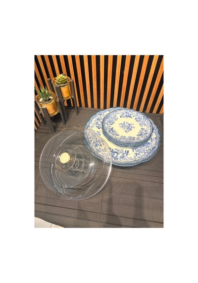 Porser Velour Navy Fulya Ayaklı Sunum Seti 8 Parça Porselen 6 Kişilik Pasta Seti Mavi