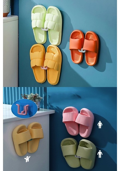2 Adet Yapışkanlı Yazlık Kapı Banyo Terlik Asma Ayakkabı Askısı Tutucu Kurutma Rafı Plastik Beyaz Diğer