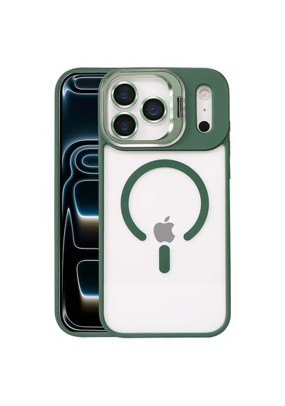 Joko - 956 - Apple Uyumlu iPhone 17 Pro Max Remim Lensli Magsafe Standlı Kapak - - Csmo-tex - Koyu Yeşil