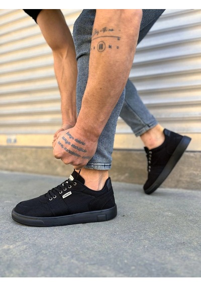 Mevese Camden Bağcıklı Keten Kumaş Erkek Günlük Sneaker Ayakkabı Siyah