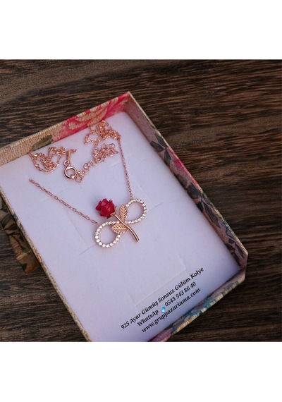 Modahilye 925 Ayar Gümüş Sonsuzluk Gül Rose Gold Kolye Rose Gold