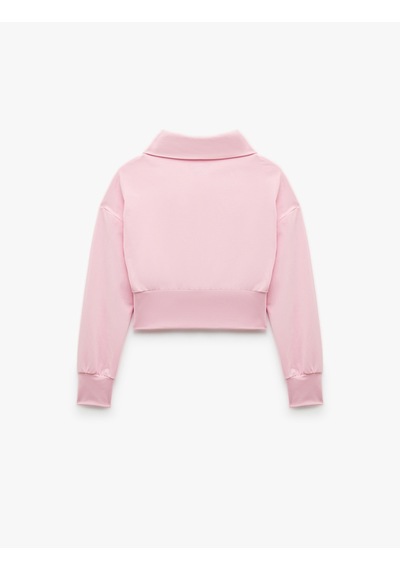 Koton Uzun Kollu Polo Yaka Fermuarlı Spor Ceket Pembe 5sak20013nk Gül