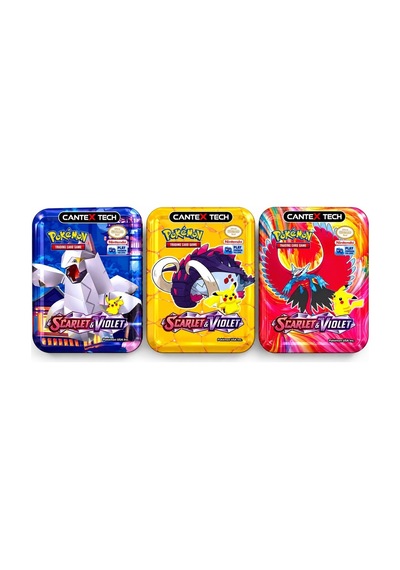 Cantex Tech Pokemon Scarlet & Violet Metal Kutu Karışık Gönderilir 3 Kutu 110-150 Kart Booster V-max - V-star - Standart Kart
