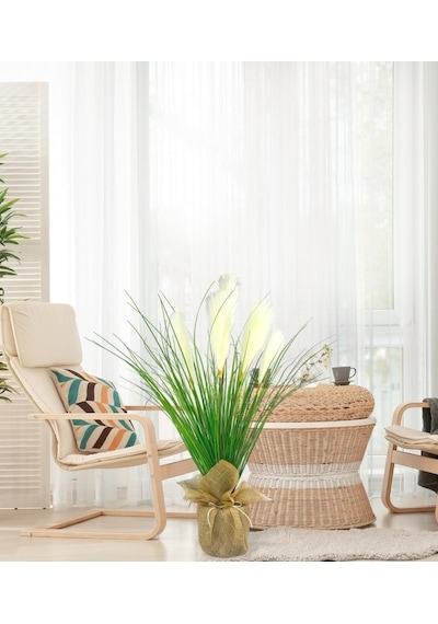Yapay Çiçek Beyaz Püskül Grass Keten Saksılı Panpas 80 40cm Saz