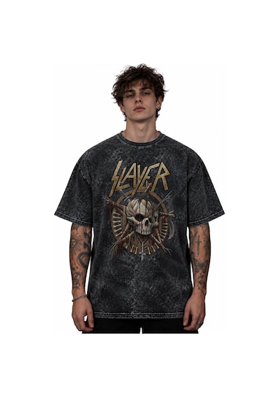Slayer Rock Metal Müzik Grubu Baskılı Unisex Oversize Vintage Ret Siyah