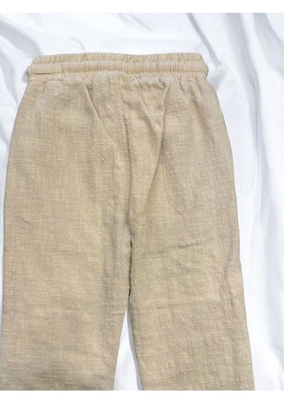 Nanica Kids Erkek Bebek Keten Beli Lastikli Bol Paçalı Pantolon-14077 Bej