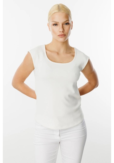 On Fashion U Yaka Kısa Kol Kadın T-shirt 25y.on.blz.51342.01 Ekru