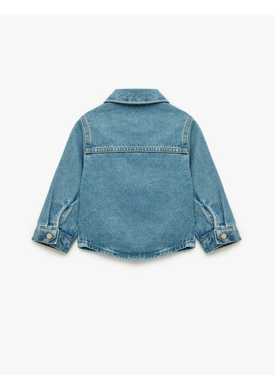 Koton Uzun Kollu Gömlek Yaka Kapaklı Cep Detaylı Pamuklu Denim Ceket Orta İndigo 6wmg20003ad