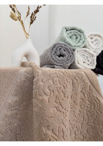 2'li Damask Desenli & %100 Pamuk Ayak Havlusu Cappuccino