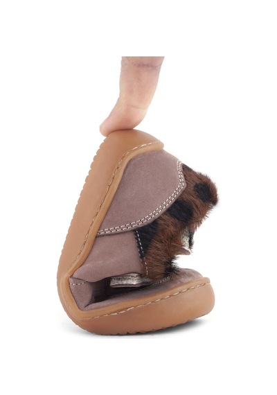 Rakerplus Bob Hakiki Deri Açık Kahve Desenli Barefoot Cırtlı Lastikli Bebek Sneaker Ayakkabı Kahverengi