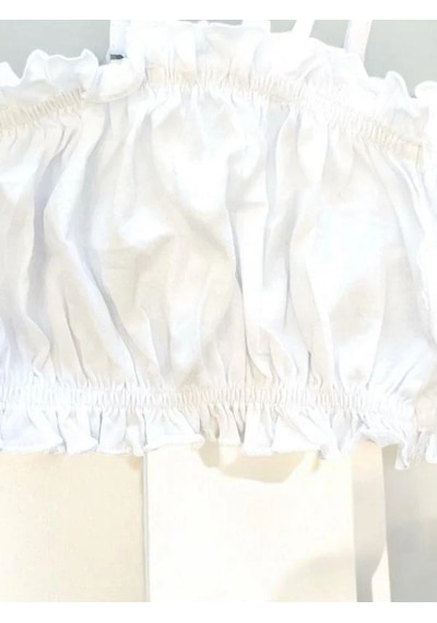 Kız Çocuk İp Askılı Örme Bluz-14403 Beyaz