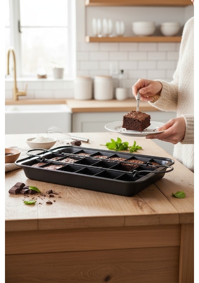 Akayev 18 Bölmeli Brownie Kalıbı Siyah-beyaz