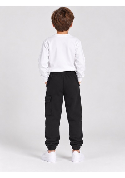 We&me Erkek Çocuk Siyah Kargo Cepli Jogger Eşofman Altı Lastik Paça Günlük Pantolon