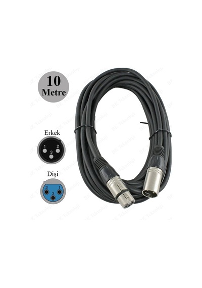 10 Metre Xlr 3 Pin Erkek - Dişi Dengeli Mikrofon Mikser Ses Kablo