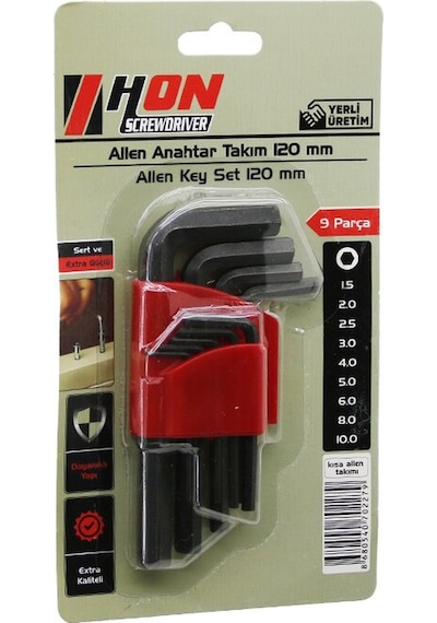 9pcs Siyah Kısa - Düz 120mm Alyan Allen Anahtar Takımı Brkt-702279 4801