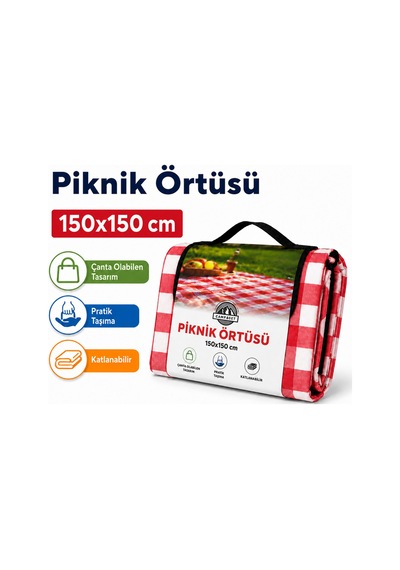 Çanta Olabilen Piknik Örtüsü 150x150 Cm Katlanabilir, Pratik Taşımalı Piknik Örtüsü