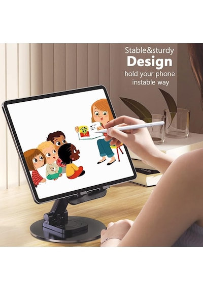 Ayarlanabilir Masaüstü Telefon Ve Tablet Standı Kaymaz Silikon Destekli, Yükseklik Ve Açı Ayarlı, Katlanabili