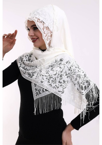 Narin Pamuk Tül Şal Açık Krem 60x160