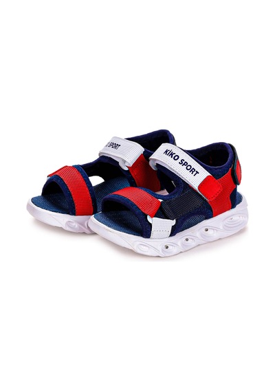Kiko Kids 103 Işıklı Erkek Çocuk Cırtlı Sandalet Ayakkabı Lacivert - Kırmızı 001