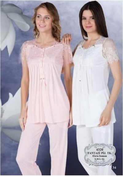 Bone Club Bone 4320 Kısa Kol Pamuk Kadın Lohusa Emzirme Pijama Takımı Somon