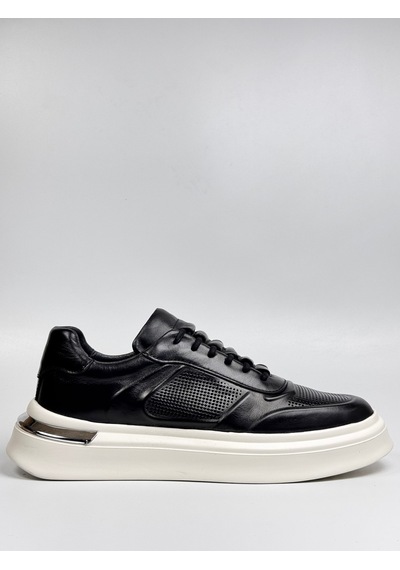 Daytex 2568 Togga - İçi Dışı Hakiki Deri Gizli Bağcıklı Silikon Kabartmalı Hafif Eva Taban Ortopedik Erkek Spor Sneaker Siyah