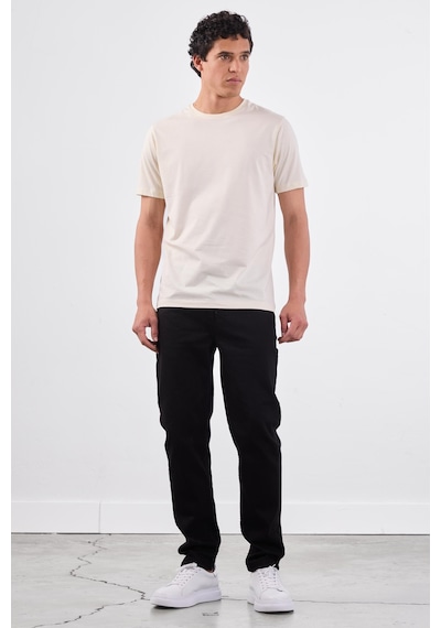 Dufy Ekru Bisiklet Yaka Pamuklu Düz Renk Slim Fit Erkek T-shirt Ekru