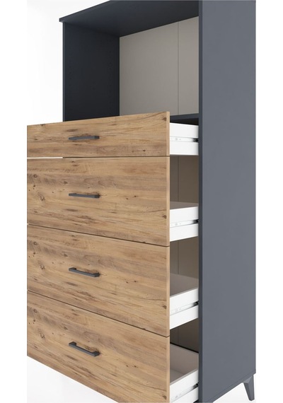 Hyperion Dolap Tek Raflı 4 Çekmeceli 88x44x182 Antrasit-çam Antrasit