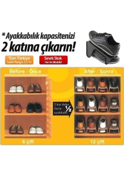 Yer Tasarrufu Sağlayan Dolap Içi Ayakkabı Düzenleyici Rampa Raf Plastik Gri Diğer