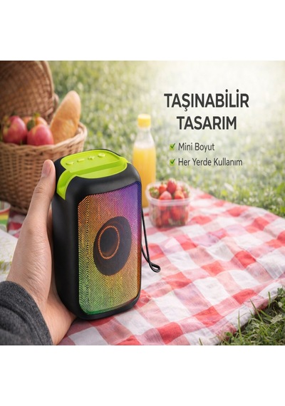 Mini Taşınabilir Bluetooth Hoparlör Rgb Işıklı Kablosuz Speaker Usb Tf Kart Tws Destekli Güçlü Ses