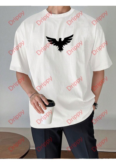 Flood Of Style Unisex Kartal Baskılı Tshirt Beyaz