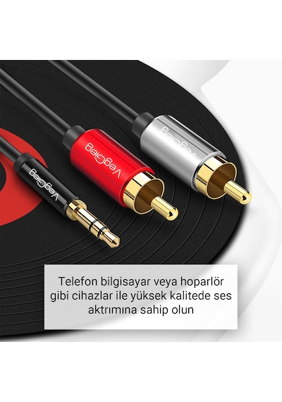 Veggieg 3.5mm Aux To 2 Rca Ses Kablosu 1.5 Metre