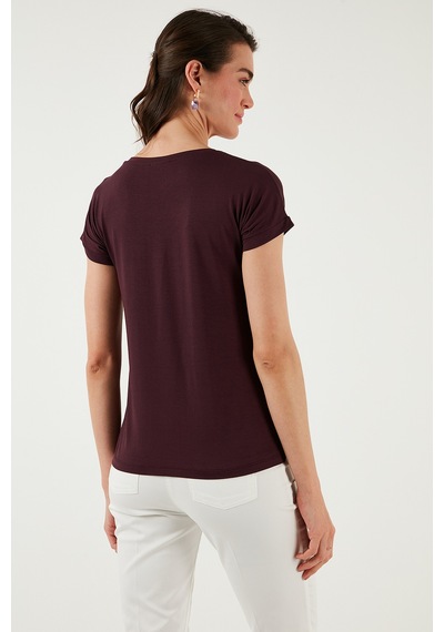 Lela V Yaka Relaxed Fit Yırtmaç Detaylı 2'Li Paket Bayan Bluz 5862000S2 Siyah-Vişne