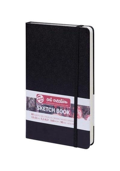 Talens Artcreatıon Eskiz Bloğu 140 Gr 13 X 21 Cm Siyah Sert Bağlı Cep Defteri, 140 Gsm/90 Lb Kağıt, Asitsiz Krem Boş Kağıt, Şerit Yer İşareti Ve Elastik Kapatma