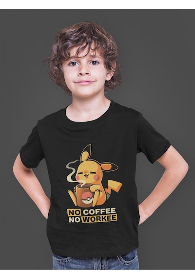 Bumeta Pokemon Pikachu Pikaçu No Coffee No Workee Çocuk Tişört T-shirt Siyah