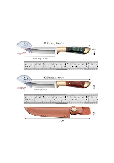 Valkyrie Paslanmaz Çelik Kamp Bıçağı 16 Cm Outdoor Av Bıçağı Deri Kılıflı Kompakt Bıçak Yeşil Yeşil