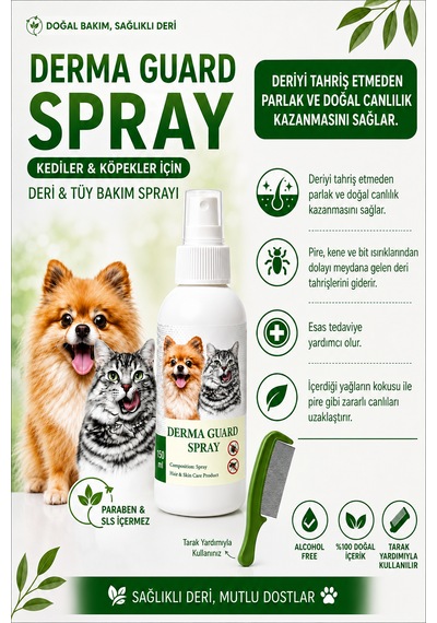 Kedi Ve Köpek Deri & Tüy Bakım Spreyi 150 Ml - Pire, Kene Isırığı Sonrası Cilt Bakımı Ve Tüy Parlatıcı