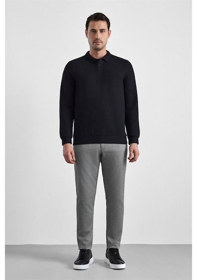 Süvari Siyah Regular Düz Fermuarlı Polo Yaka Sweatshirt Sw2013700028-s09