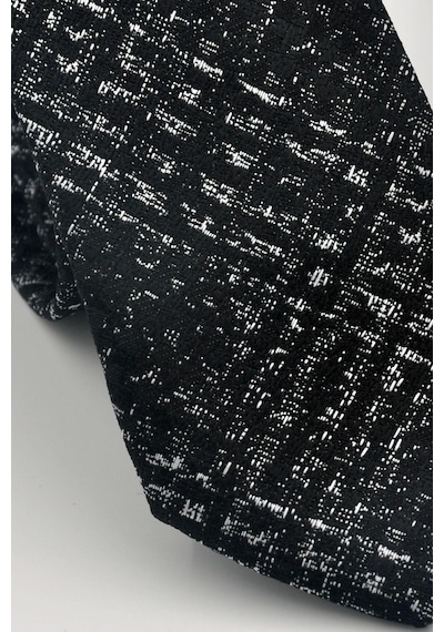 Gaffy Beyaz Desenli Siyah Dokuma Kumaş Mendilli Slim Fit Kravat // Sdk-2602-1 Siyah