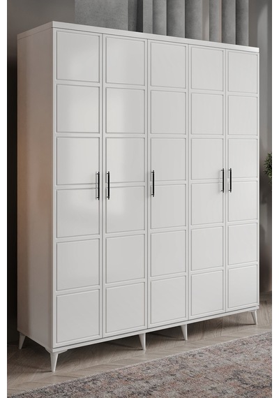 GuneyStore Milano 5 Kapaklı Komple Mdf Beyaz Gardırop