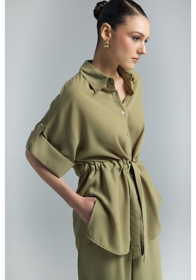 Beli Bağlamalı Kimono Gömlek - Haki-137290