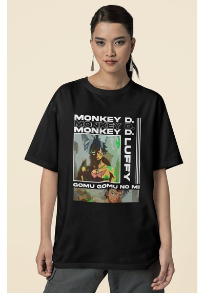 Monkey D. Luffy One Piece Baskılı Unisex Oversize Anime Karakter Siyah